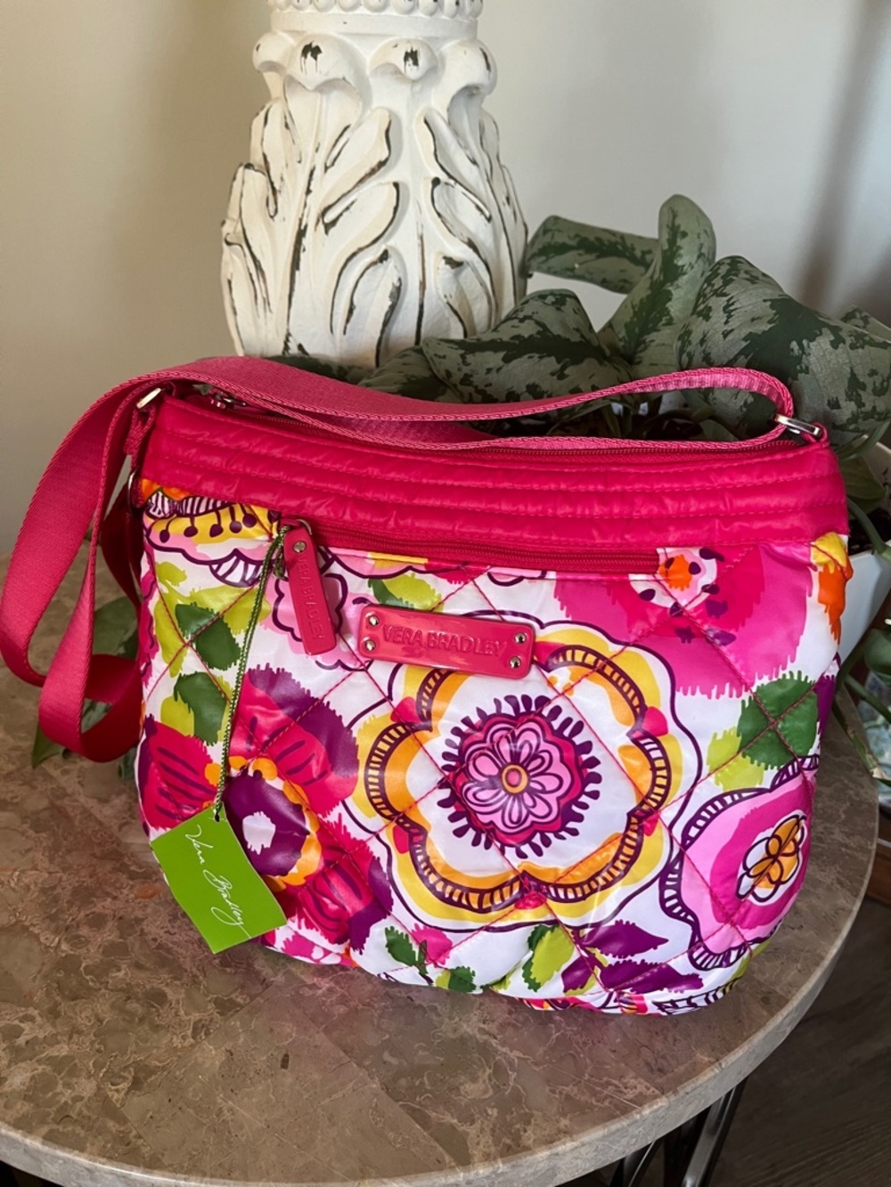 Vera Bradley Hot Pink Multi Floral Puffer Quilted Crossbody Bag